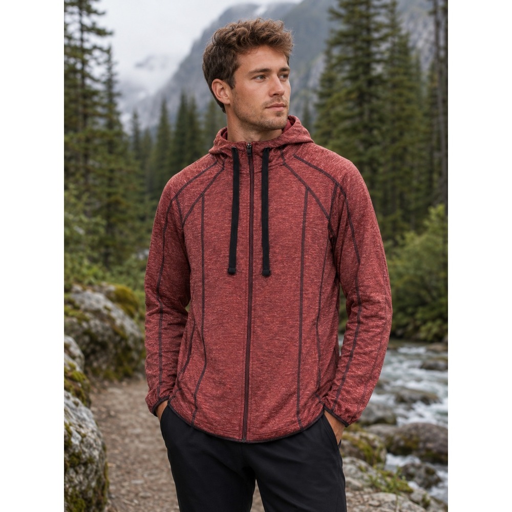 Kane & Unke Mens Small Burgundy Space Dye Full Zip Hooded Jacket Sporty Casual
